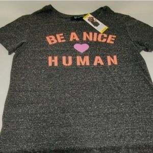 BE A NICE HUMAN Modern Canvas Women's Dark Heather Gray T Shirt  Size Medium New